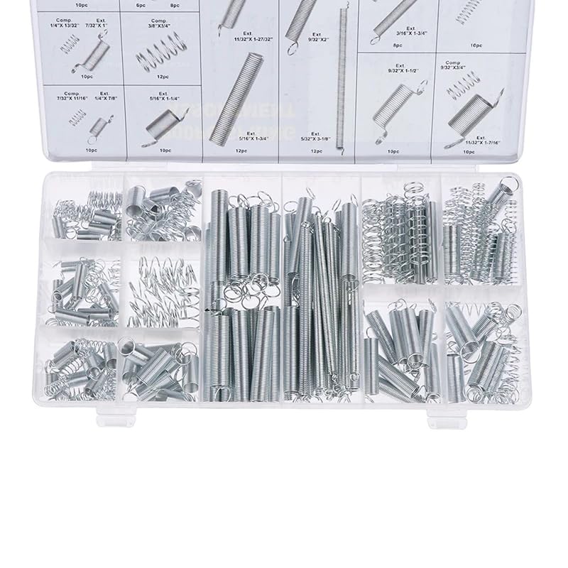 200 Piece Metal Spring Set Assortment Kit: Compression, Tension, Extension & Spiral Springs with Storage Case