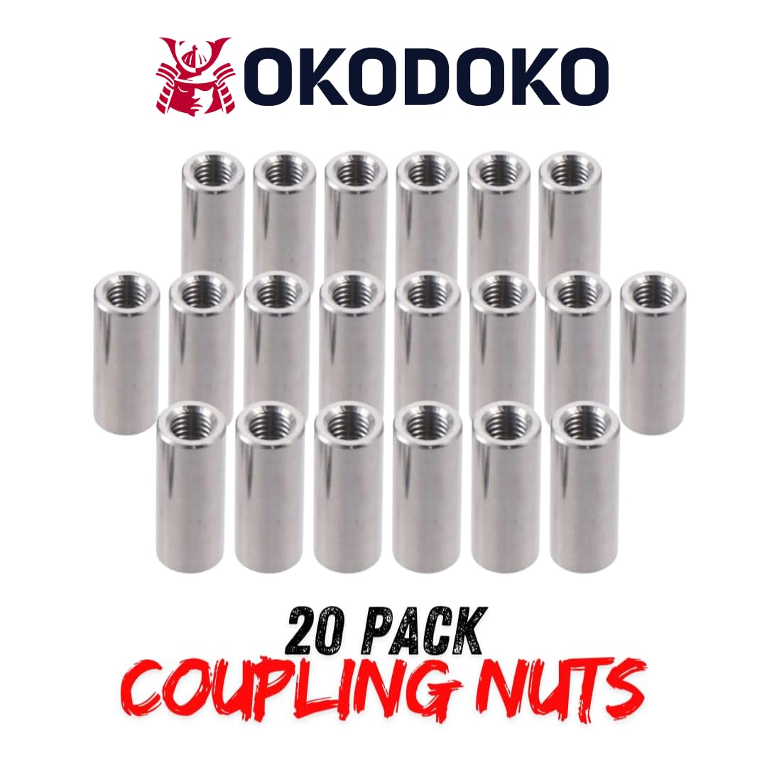 20 Pack of M8 Round Coupling Nuts - 304 Stainless Steel Connector Nut 30mm (1.17inch) Length