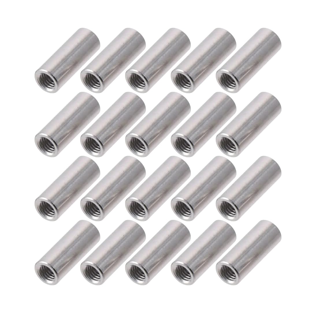 20 Pack of M8 Round Coupling Nuts - 304 Stainless Steel Connector Nut 30mm (1.17inch) Length