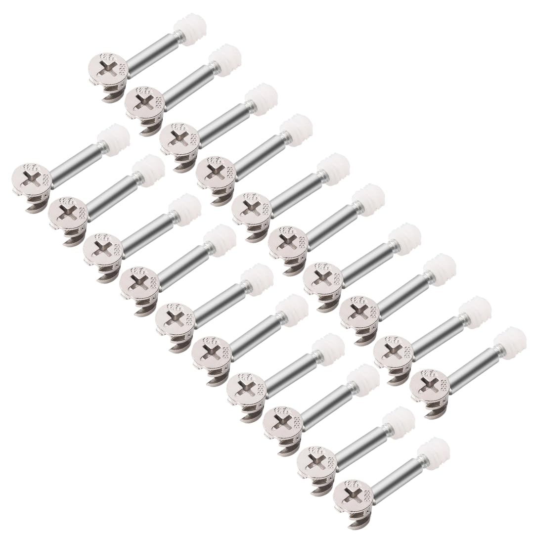 20 Sets Flat Pack Furniture Connector Cam Bolt Nut Dowel Fixing Screws - Locking Fittings & 35mm Connecting Rod Bolts for Cabinet Wardrobe & Drawer Assembly