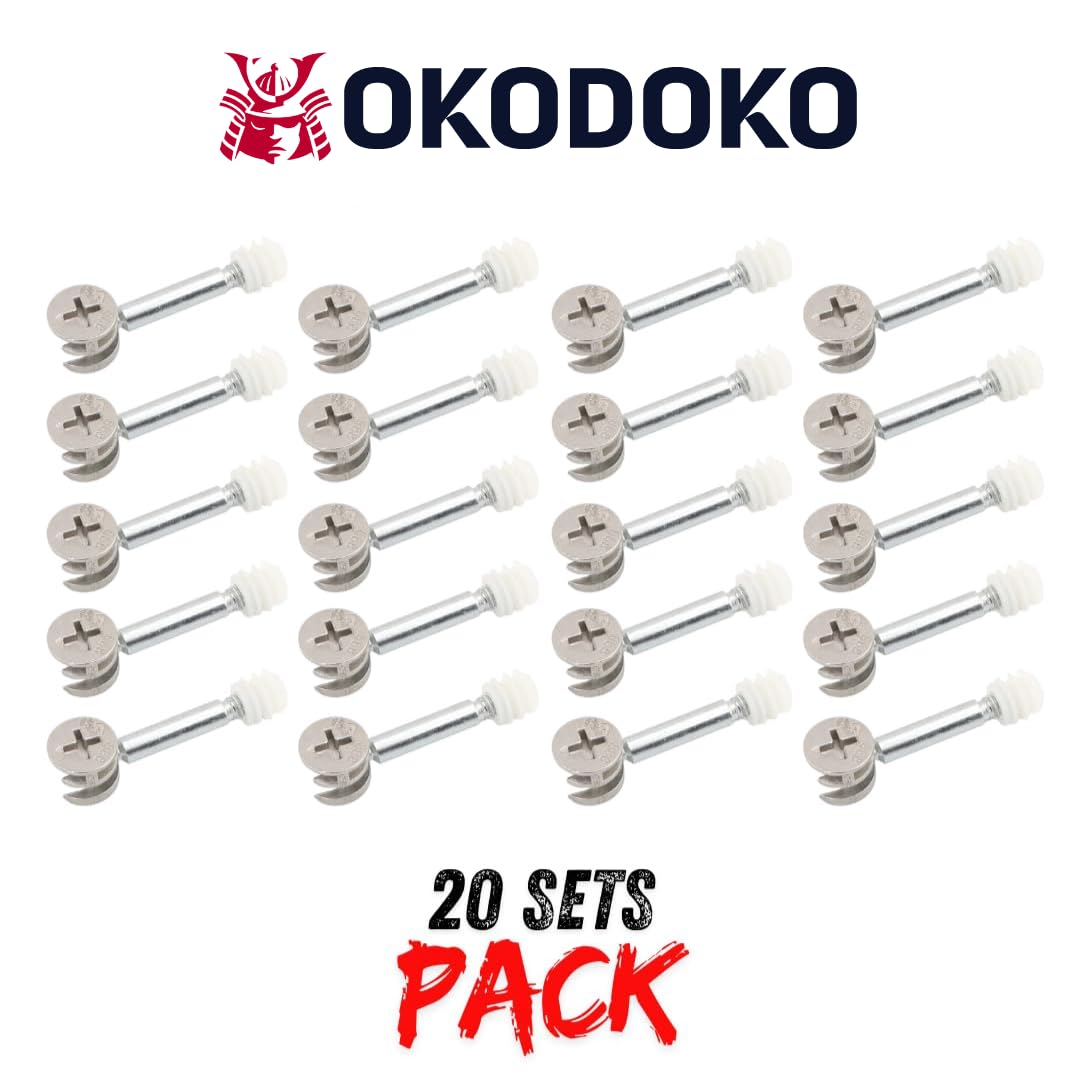 20 Sets Flat Pack Furniture Connector Cam Bolt Nut Dowel Fixing Screws - Locking Fittings & 35mm Connecting Rod Bolts for Cabinet Wardrobe & Drawer Assembly