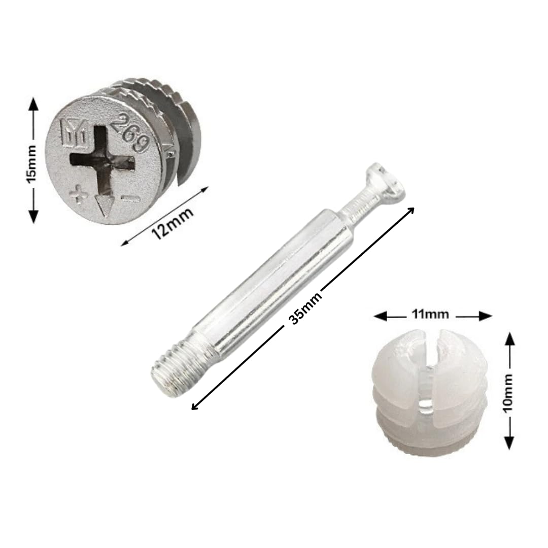 20 Sets Flat Pack Furniture Connector Cam Bolt Nut Dowel Fixing Screws - Locking Fittings & 35mm Connecting Rod Bolts for Cabinet Wardrobe & Drawer Assembly