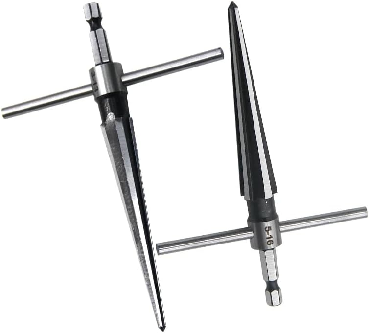 2 Pack of Handheld Tapered Reamers (3-13mm & 5-16mm) 1/4 Inch Hex Shank - T-Handle Taper Reamer Woodwork Set
