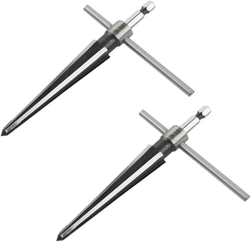 2 Pack of Handheld Tapered Reamers (3-13mm & 5-16mm) 1/4 Inch Hex Shank - T-Handle Taper Reamer Woodwork Set