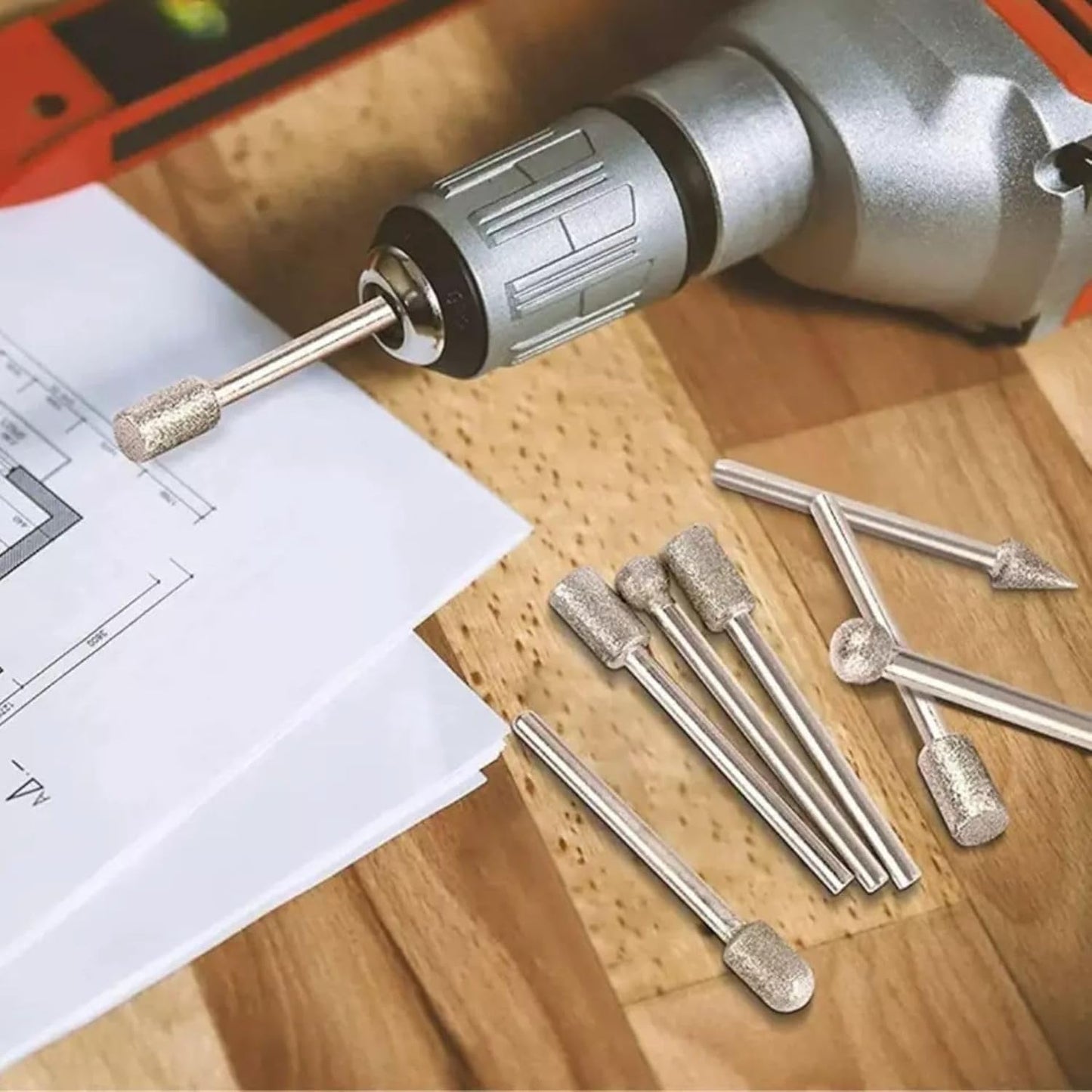 30pcs Diamond Grinding Bit Set for Dremel for Stone Glass Carving Polishing Diamond Grinding Burr Rotary Tool 3mm Shank