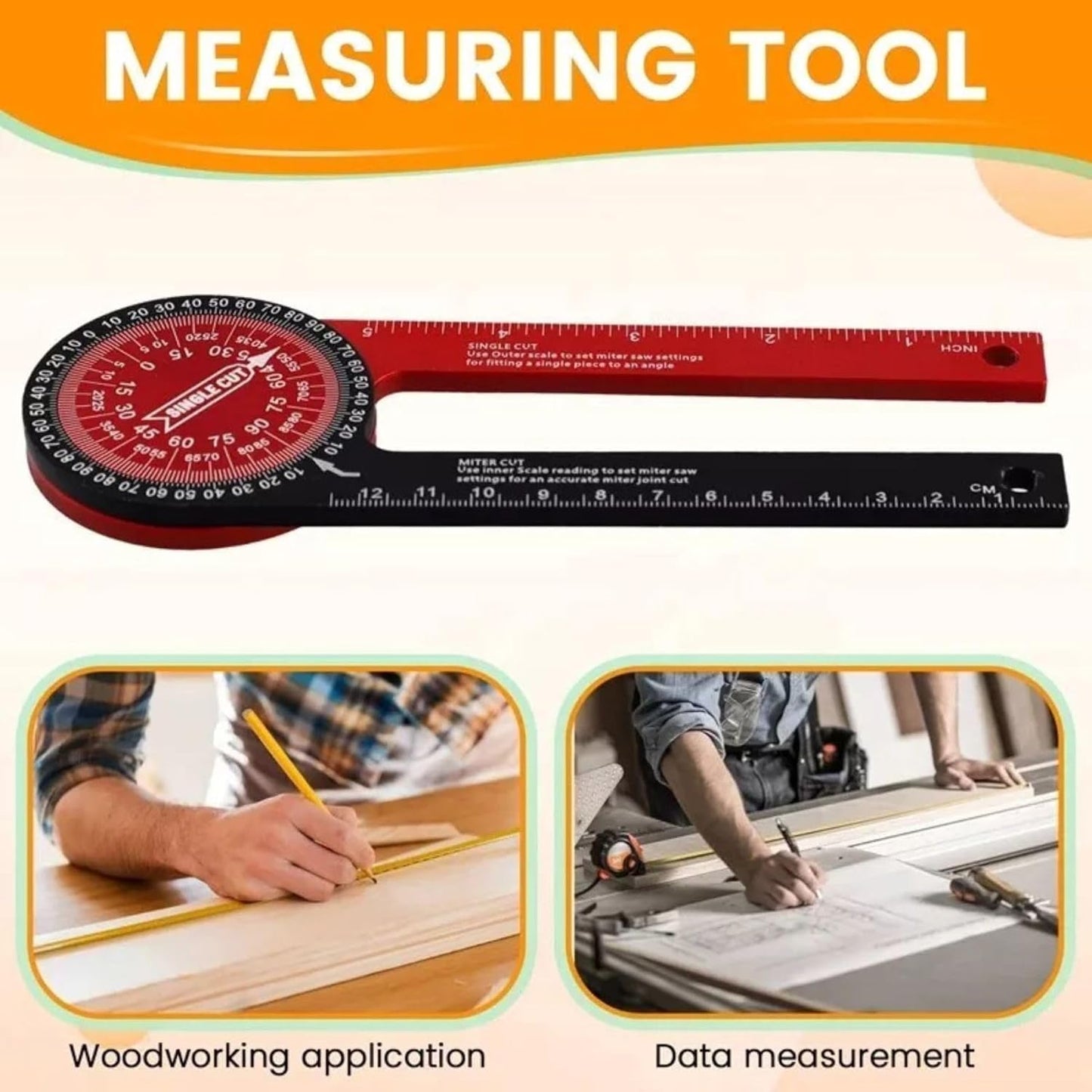 360° Mitre Saw Protractor Precision Angle Finder for Coving/Cornice/Woodwork/DIY for Inside & Outside Corners - 18.5cm Long
