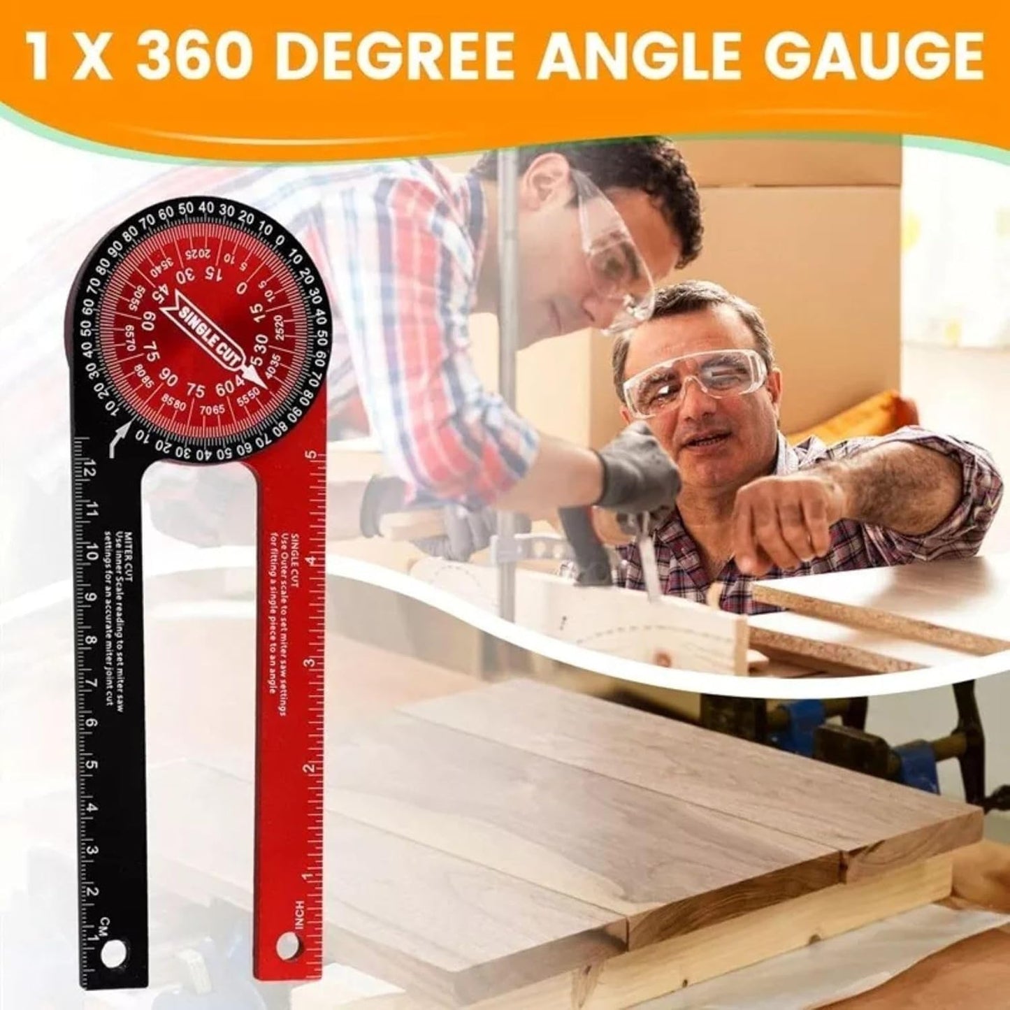 360° Mitre Saw Protractor Precision Angle Finder for Coving/Cornice/Woodwork/DIY for Inside & Outside Corners - 18.5cm Long