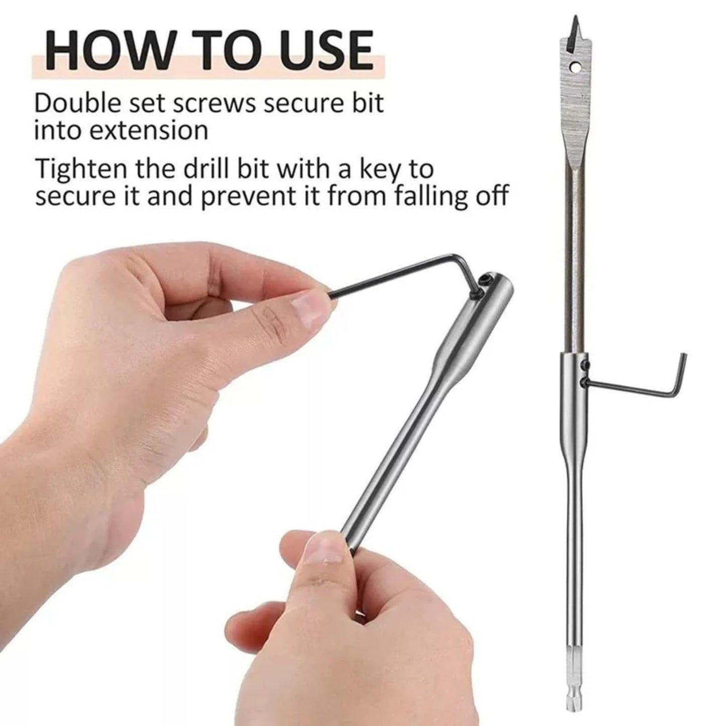 4pcs Drill Bit Extension Set 6" & 12" Long High-Carbon Steel Wood Spade Drill Bit Extender Extension Set for Wood Turners Furniture Carpentry and Construction with Allen Keys 1/4" Hex Shank