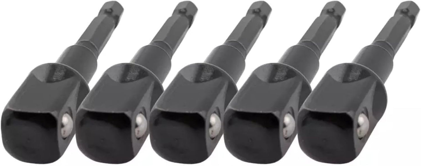 5pcs Heavy Duty Impact Grade Drill Extension Adapter 1/4" Inch Hex to 1/2" Inch Socket Drill Bit Adapter Cr-V Steel Set - 3" Inch Long