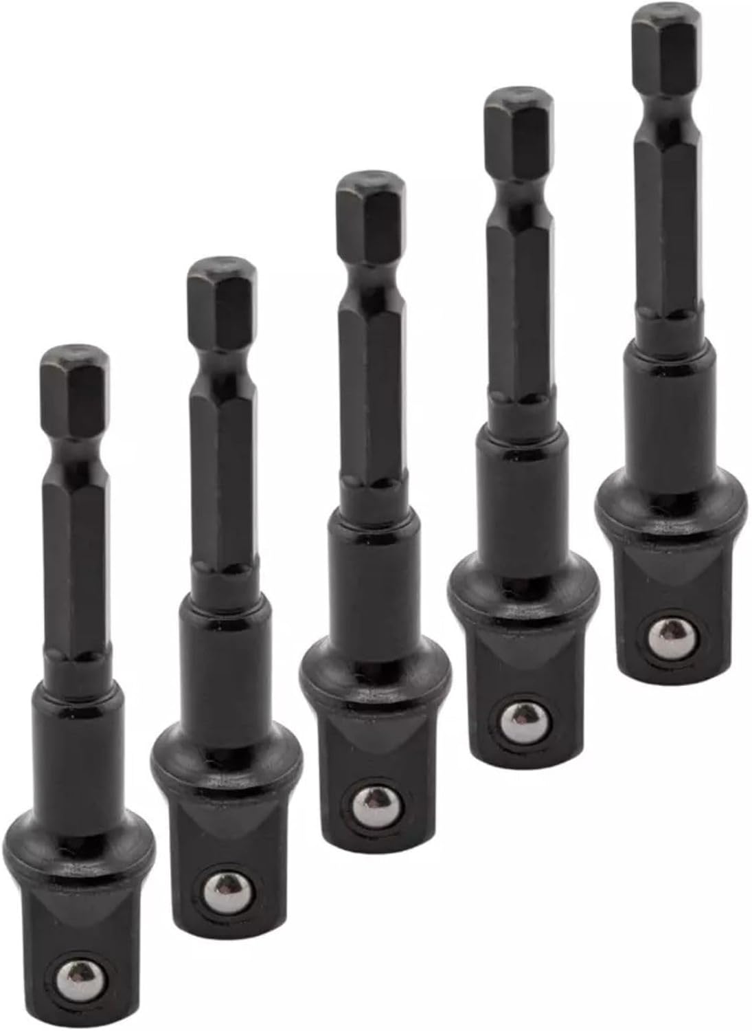 5pcs Heavy Duty Impact Grade Drill Extension Adapter 1/4" Inch Hex to 1/2" Inch Socket Drill Bit Adapter Cr-V Steel Set - 3" Inch Long