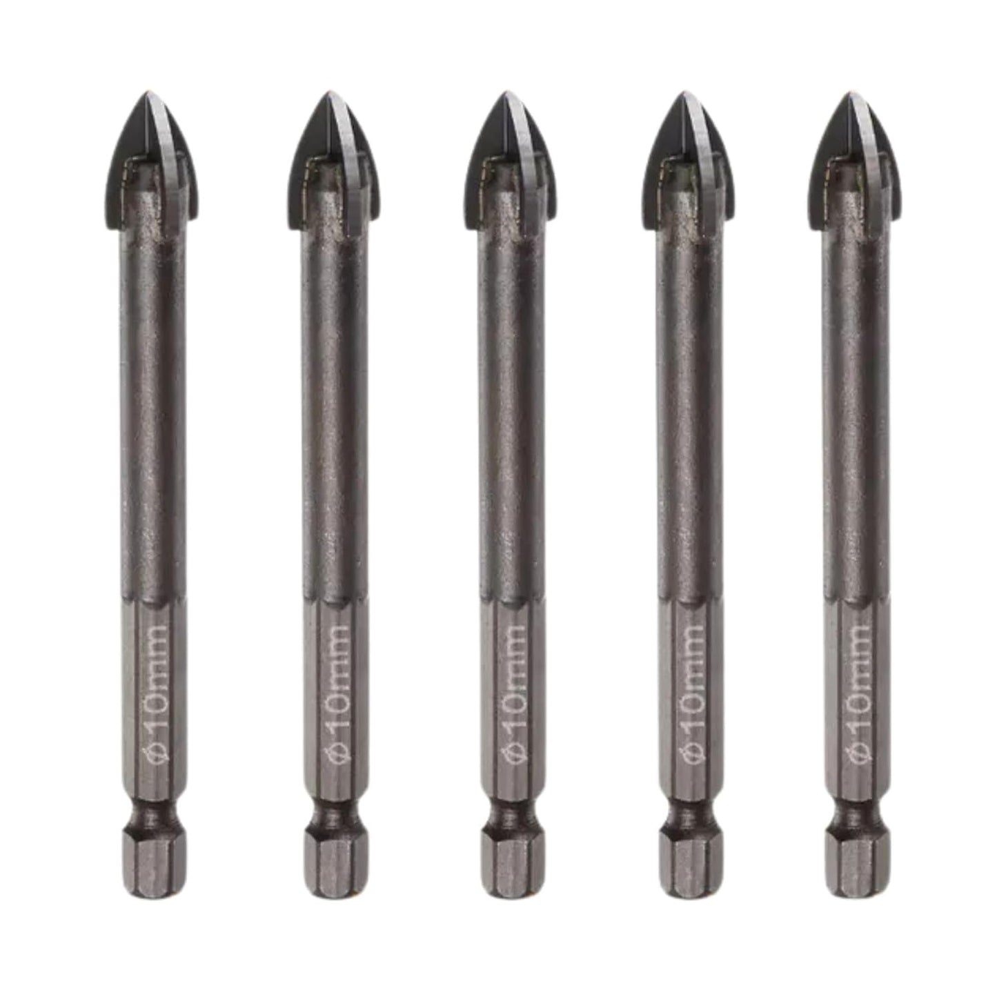 5pcs Titanium-Coated Masonry Drill Bits – Concrete, Ceramic Tile Triangle Tip Drill Bits with 1/4" Hex Shank for Mirror, Tile, Brick and Concrete Block (10mm Diameter)