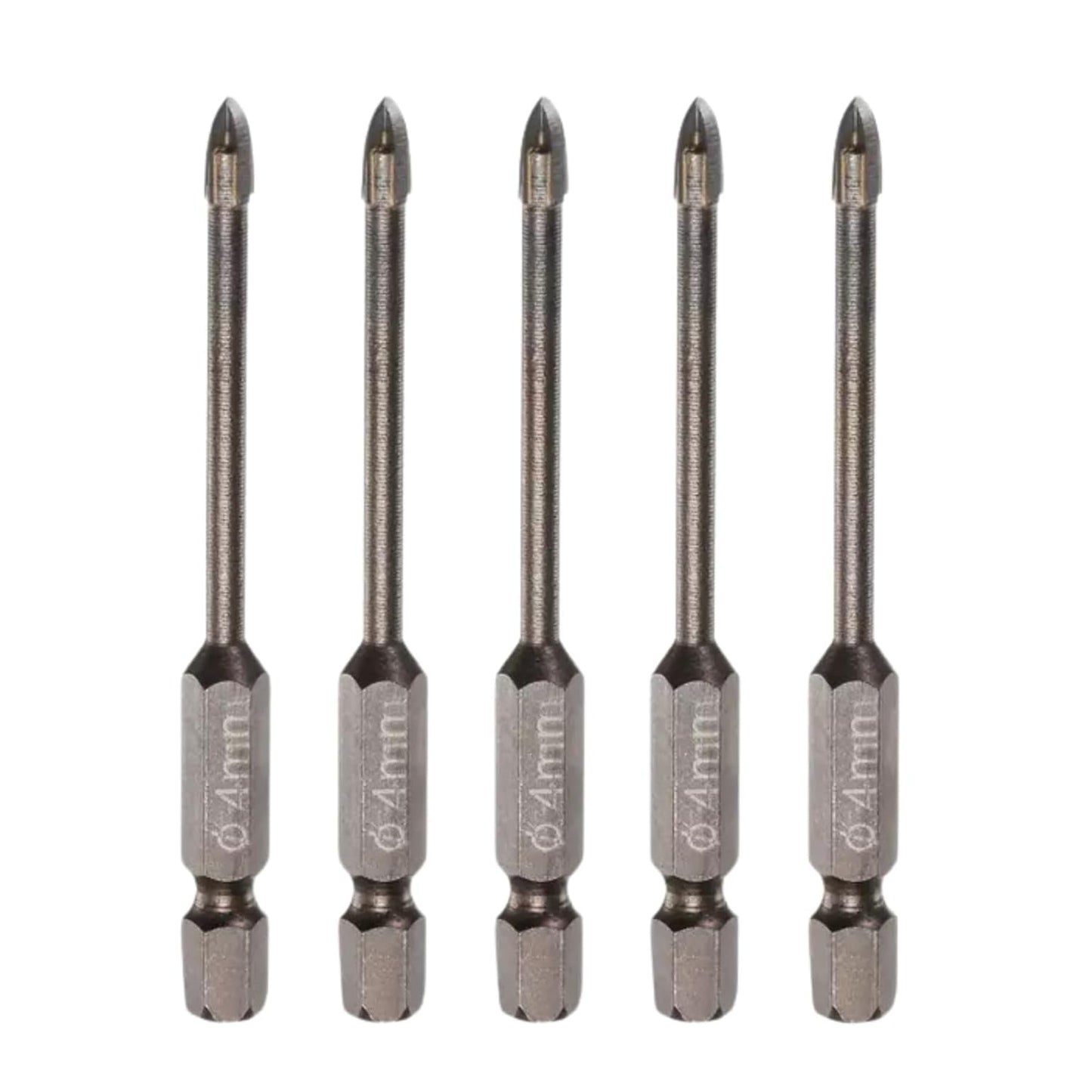 5pcs Titanium-Coated Masonry Drill Bits – Concrete, Ceramic Tile Triangle Tip Drill Bits with 1/4" Hex Shank for Mirror, Tile, Brick and Concrete Block (4mm Diameter)