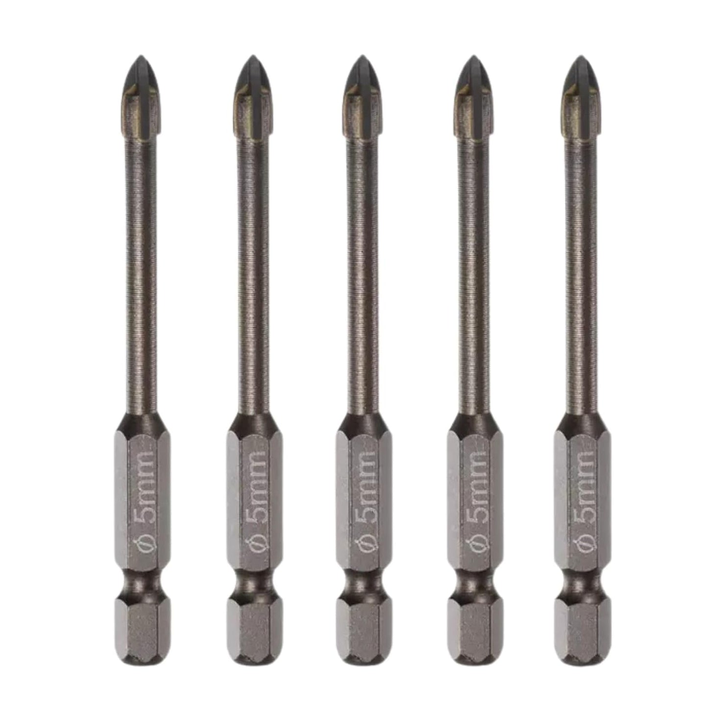 5pcs Titanium-Coated Masonry Drill Bits – Concrete, Ceramic Tile Triangle Tip Drill Bits with 1/4" Hex Shank for Mirror, Tile, Brick and Concrete Block (5mm Diameter)