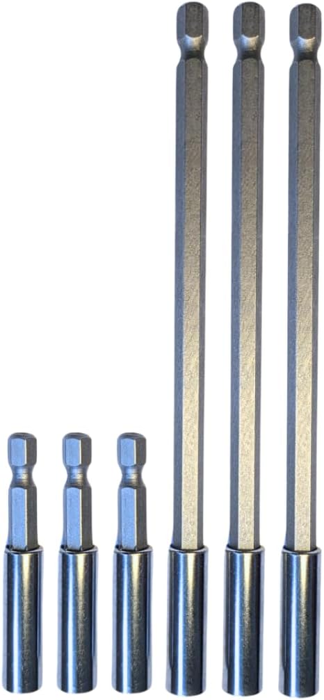 6 Pack of 60mm & 150mm Long Magnetic Drill Bit Holder for Impact Driver Drill Screwdriver fits Milwaukee Dewalt Bosch WERA etc. 1/4" Hex Extension Bars
