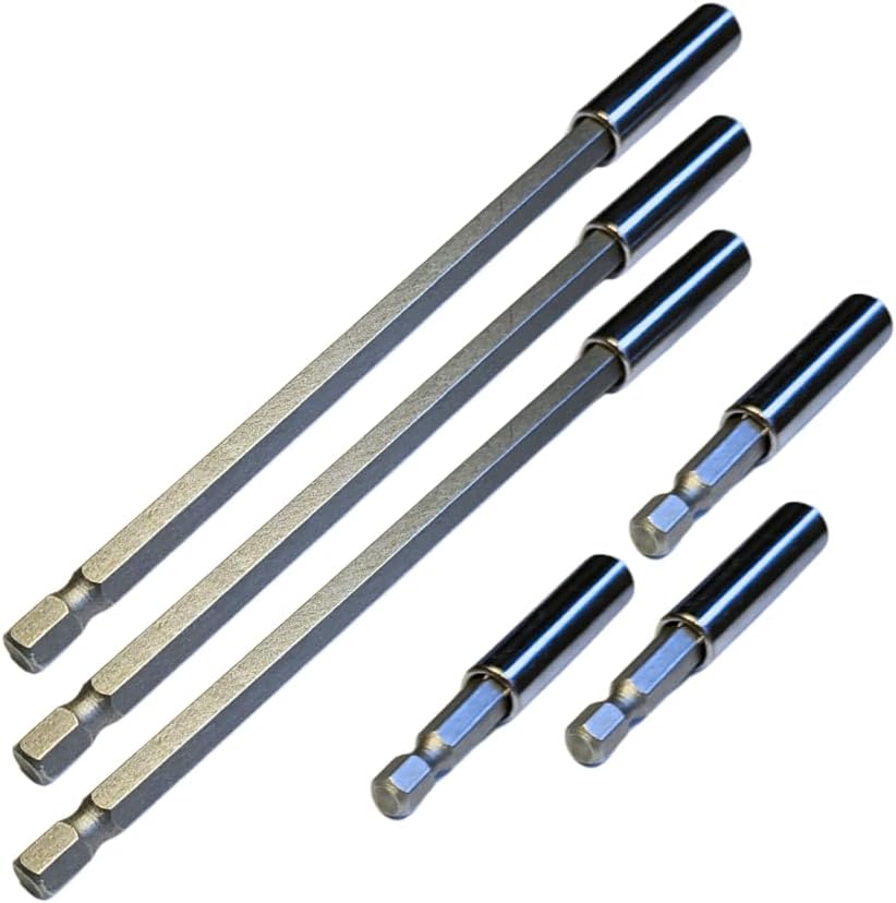 6 Pack of 60mm & 150mm Long Magnetic Drill Bit Holder for Impact Driver Drill Screwdriver fits Milwaukee Dewalt Bosch WERA etc. 1/4" Hex Extension Bars