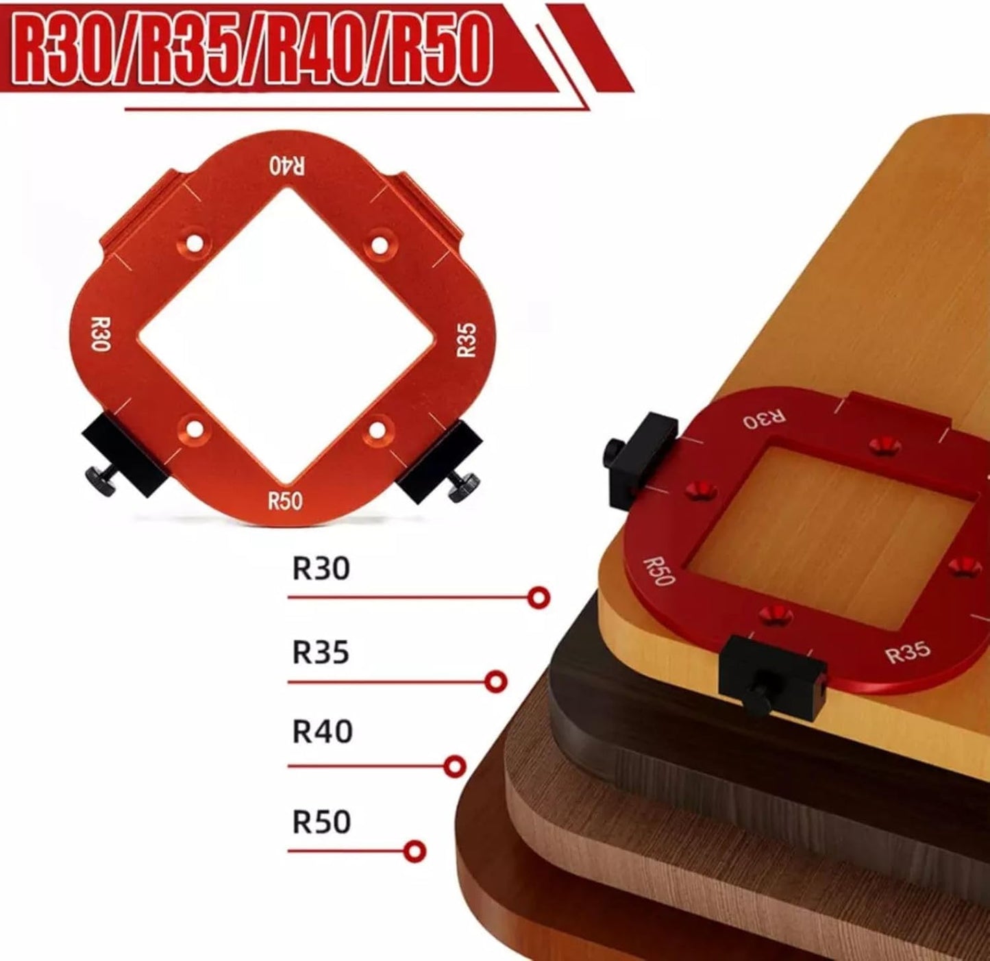 Metal Radius Router Template Corner Jig Set R10 R15 R20 R25 R30 R35 R40 R50 for Carpentry/Woodwork Wooden Board Arc Cutting Tool