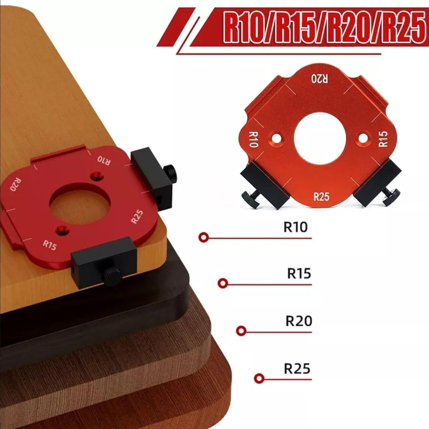 Metal Radius Router Template Corner Jig Set R10 R15 R20 R25 R30 R35 R40 R50 for Carpentry/Woodwork Wooden Board Arc Cutting Tool