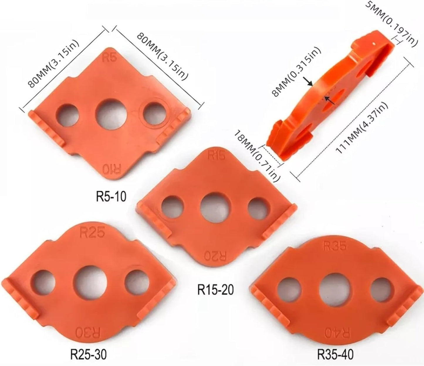 Multi-Sided Set of Corner Routing Radius Jig Router Templates | Sizes: R5 R10 R15 R20 R25 R30 R35 R40
