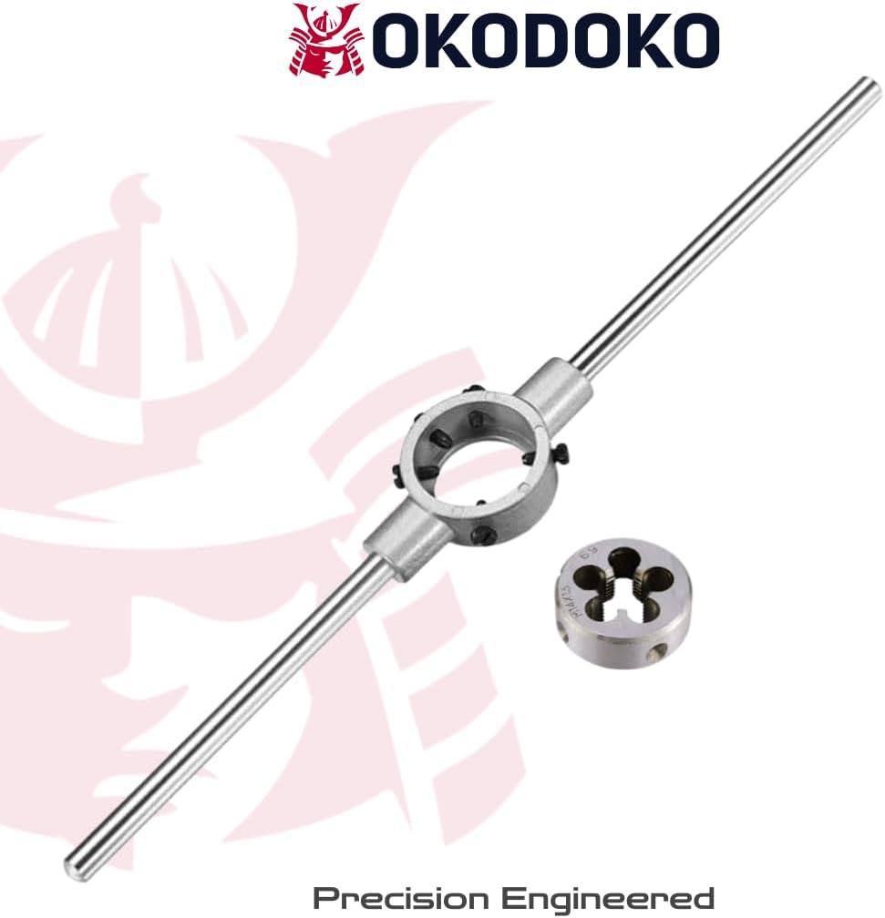 Adjustable Die Stock Handle Wrench Hand Tool with M14 x 1.5 Threading Round Die and 38mm Adjustable Holder (Fits M12-M16 Dies)