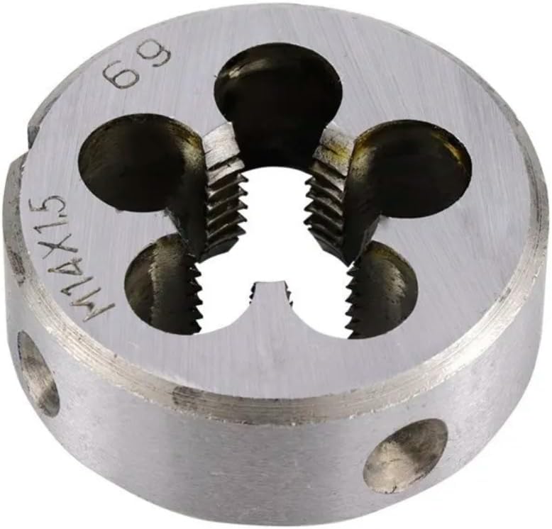 Adjustable Die Stock Handle Wrench Hand Tool with M14 x 1.5 Threading Round Die and 38mm Adjustable Holder (Fits M12-M16 Dies)