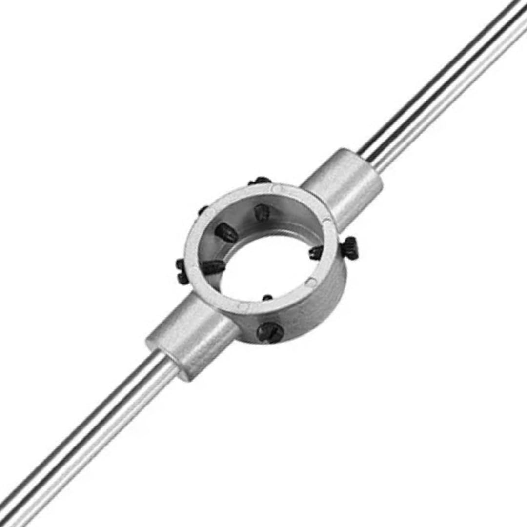 Adjustable Die Stock Handle Wrench Hand Tool with M14 x 1.5 Threading Round Die and 38mm Adjustable Holder (Fits M12-M16 Dies)