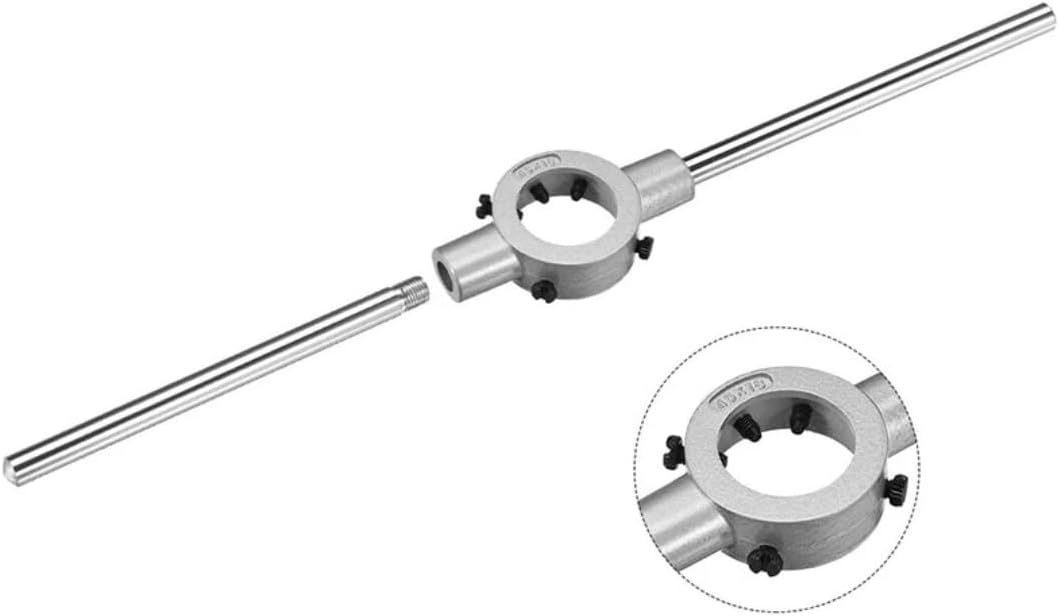 Adjustable Die Stock Handle Wrench Hand Tool with M14 x 1.5 Threading Round Die and 38mm Adjustable Holder (Fits M12-M16 Dies)