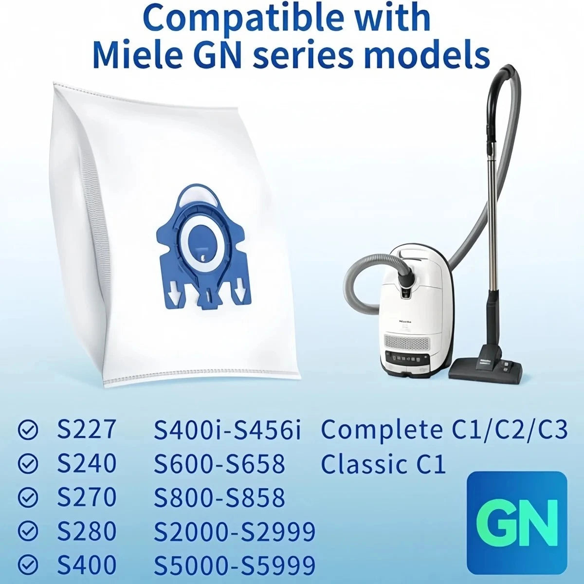 24 Pack C3 Vacuum Hoover Bags for Miele GN, Fits C1 C3 S2 S5 S8 Series 9917710