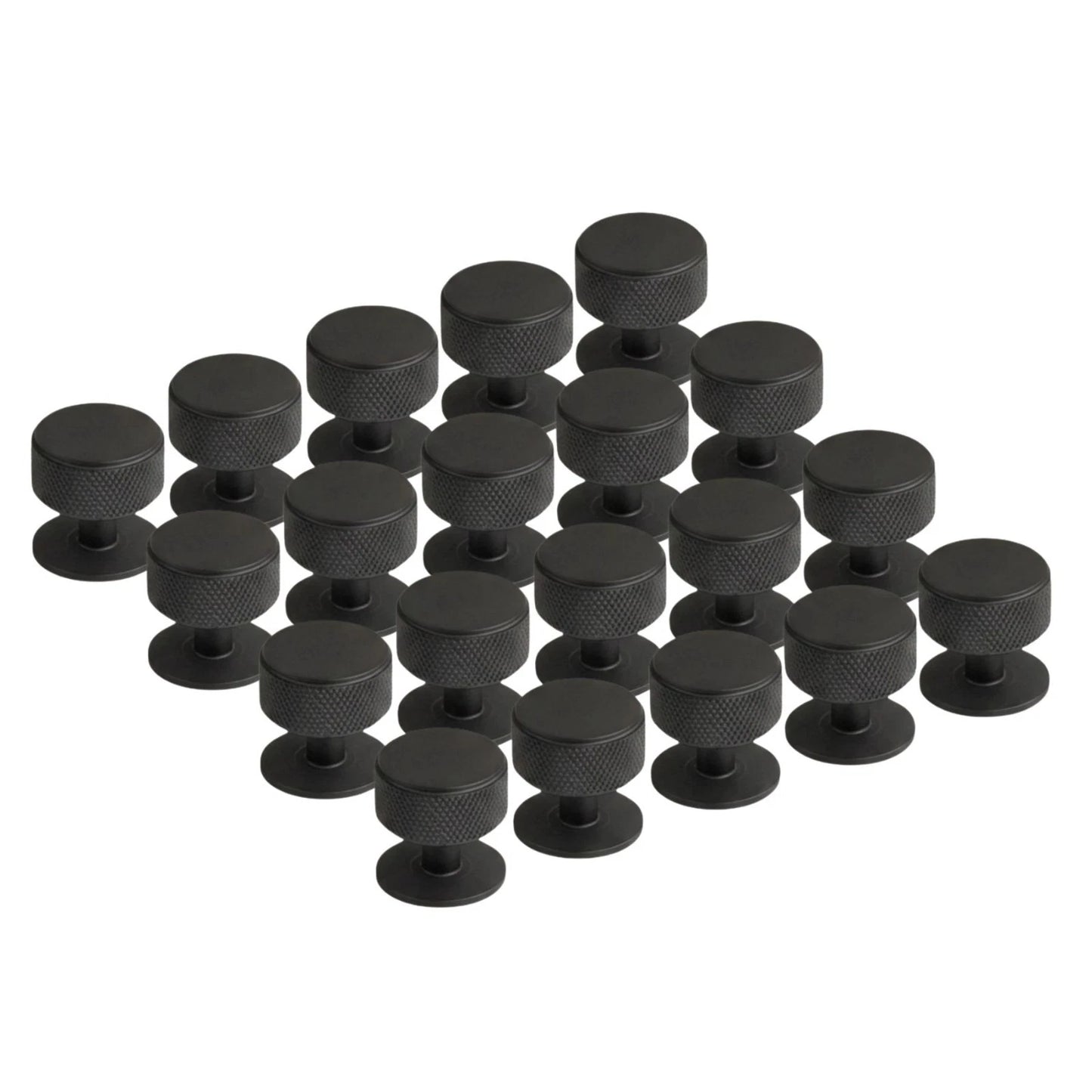 Knurled Matte Black Round Cabinet Knobs for Kitchen, Wardrobe & Furniture