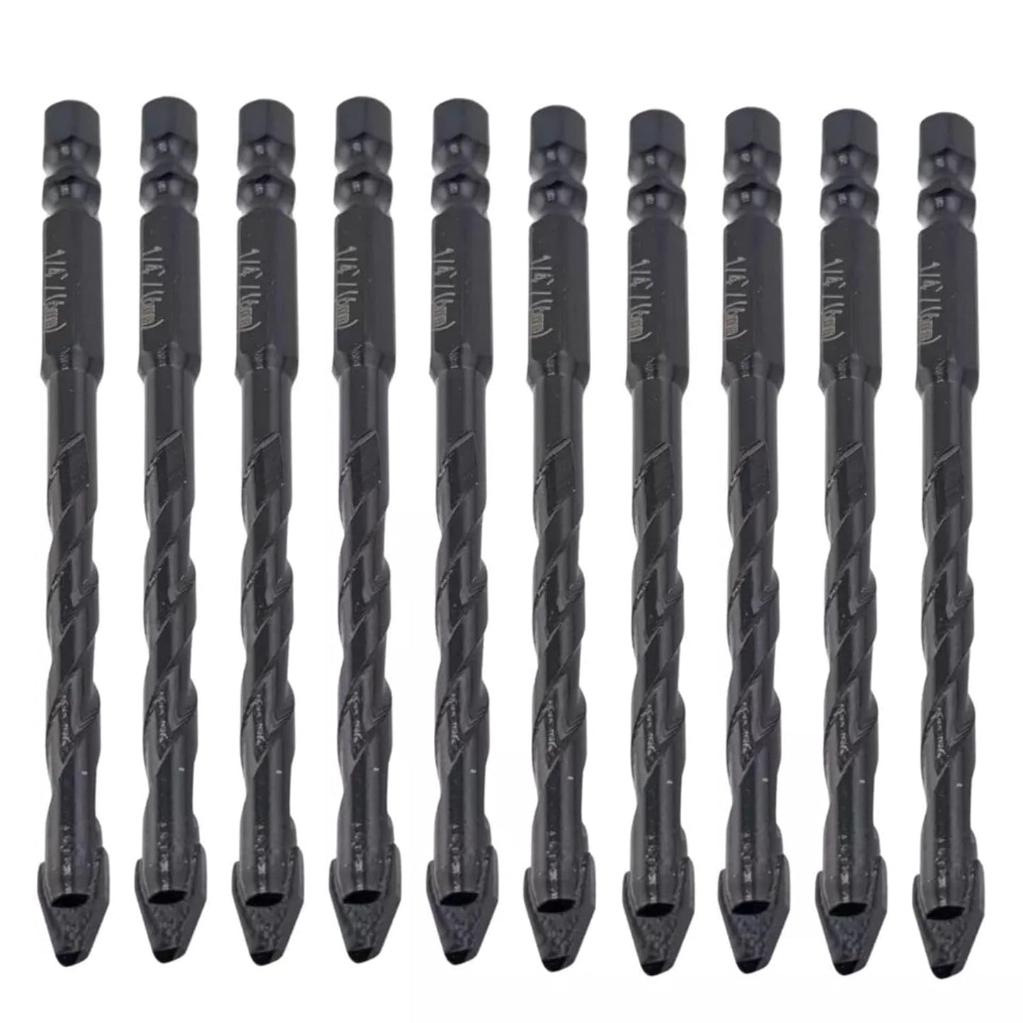 10pcs 6mm Heavy-duty Masonry Eccentric Twist Drill Bit Set Carbide-Tipped 1/4" Hex for for Concrete Walls Tiles Glass Hard Plastic Cement Granite