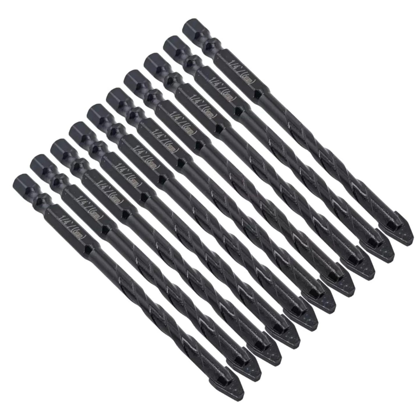 10pcs 6mm Heavy-duty Masonry Eccentric Twist Drill Bit Set Carbide-Tipped 1/4" Hex for for Concrete Walls Tiles Glass Hard Plastic Cement Granite