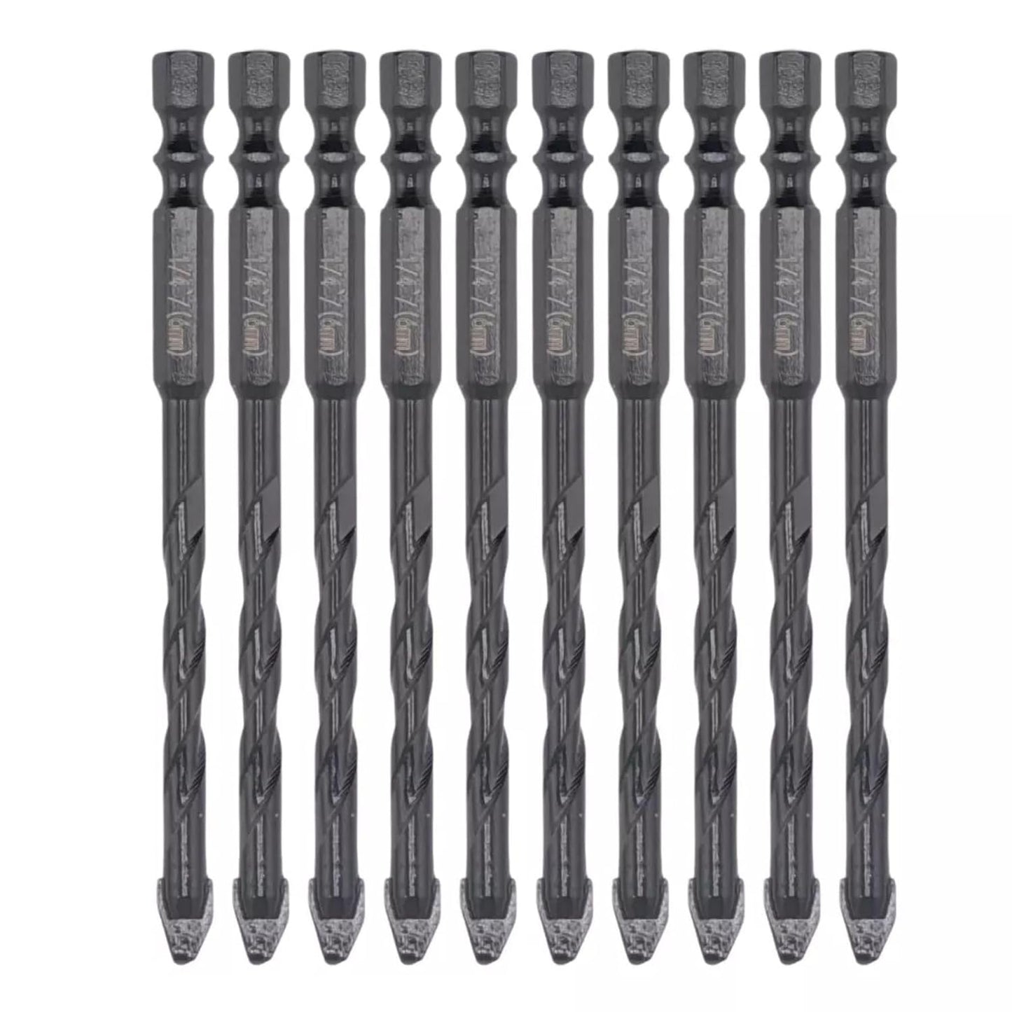 10pcs 6mm Heavy-duty Masonry Eccentric Twist Drill Bit Set Carbide-Tipped 1/4" Hex for for Concrete Walls Tiles Glass Hard Plastic Cement Granite