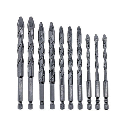 10pcs Heavy-duty Masonry Eccentric Twist 6, 8, 10 & 12mm Drill Bit Set 1/4" Hex for Concrete Walls Tiles Glass Hard Plastic Cement Granite
