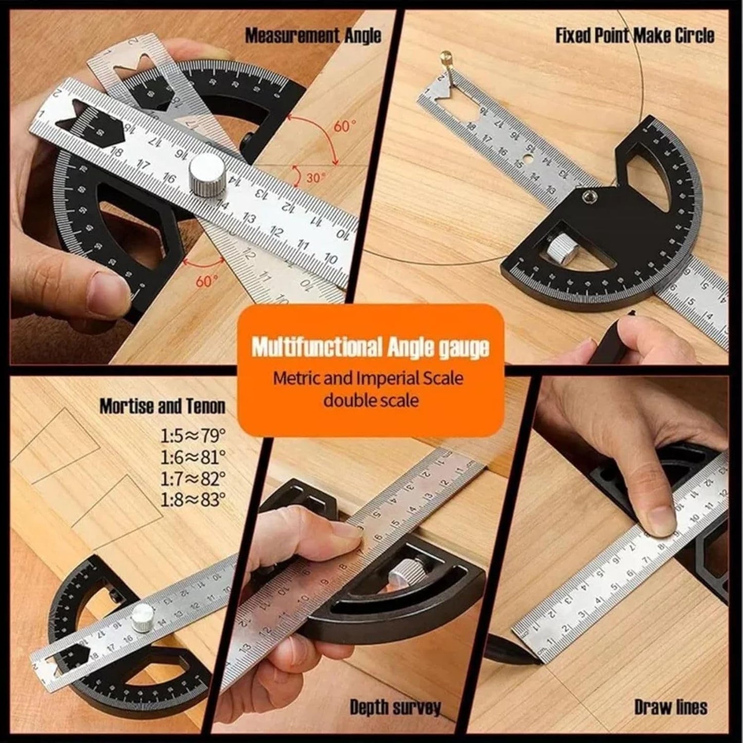 12" Inch Metal Adjustable Protractor / 0-180° Degrees Angle Ruler Gauge Measure Tool for DIY, Builders, Woodworking & Carpentry 30cm Long