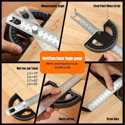 12" Inch Metal Adjustable Protractor / 0-180° Degrees Angle Ruler Gauge Measure Tool for DIY, Builders, Woodworking & Carpentry 30cm Long