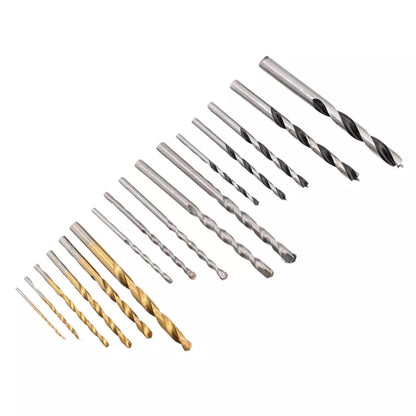 16pc Metal, Masonry & Wood Multi Steel HSS/Titanium Coated Drill Bit Set Straight Shank in Compact Storage Case Box for Metal, Brick, Wood and Plastic - Assorted Sizes