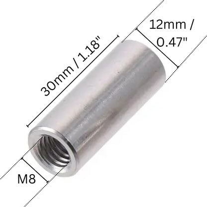 20 Pack of M8 Round Coupling Nuts - 304 Stainless Steel Connector Nut 30mm (1.17inch) Length