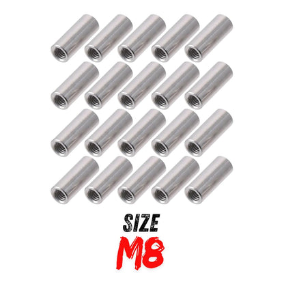 20 Pack of M8 Round Coupling Nuts - 304 Stainless Steel Connector Nut 30mm (1.17inch) Length