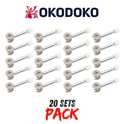 20 Sets Flat Pack Furniture Connector Cam Bolt Nut Dowel Fixing Screws - Locking Fittings & 35mm Connecting Rod Bolts for Cabinet Wardrobe & Drawer Assembly