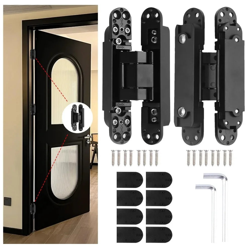 2 pack hidden cross hinges, zinc alloy, 180 degree adjustable invisible hinges for wooden doors