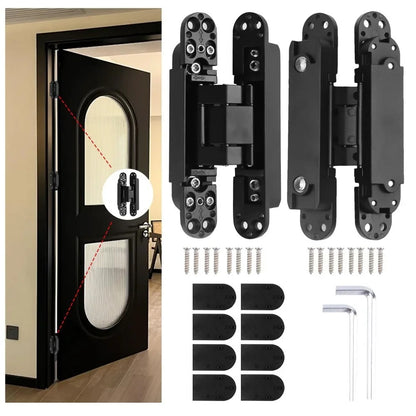 2 pack hidden cross hinges, zinc alloy, 180 degree adjustable invisible hinges for wooden doors