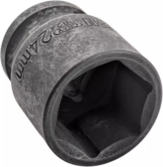 24mm 6-Point Shallow Impact Socket 1/2" Drive CR-V Steel Black Phosphate Coated Metric | 1.61" Long