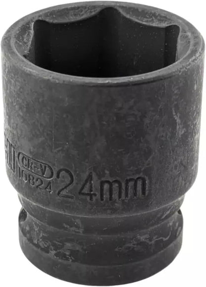 24mm 6-Point Shallow Impact Socket 1/2" Drive CR-V Steel Black Phosphate Coated Metric | 1.61" Long