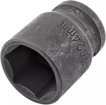 24mm 6-Point Shallow Impact Socket 1/2" Drive CR-V Steel Black Phosphate Coated Metric | 1.61" Long
