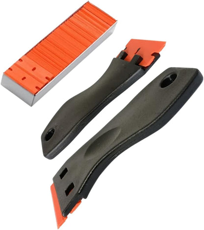 2X Plastic Scrapers & 100x Double Sided Plastic Razor Blades Set - Adhesive, Decal, Sticker, Glue, Sticky Stuff, Label Remover Scraper