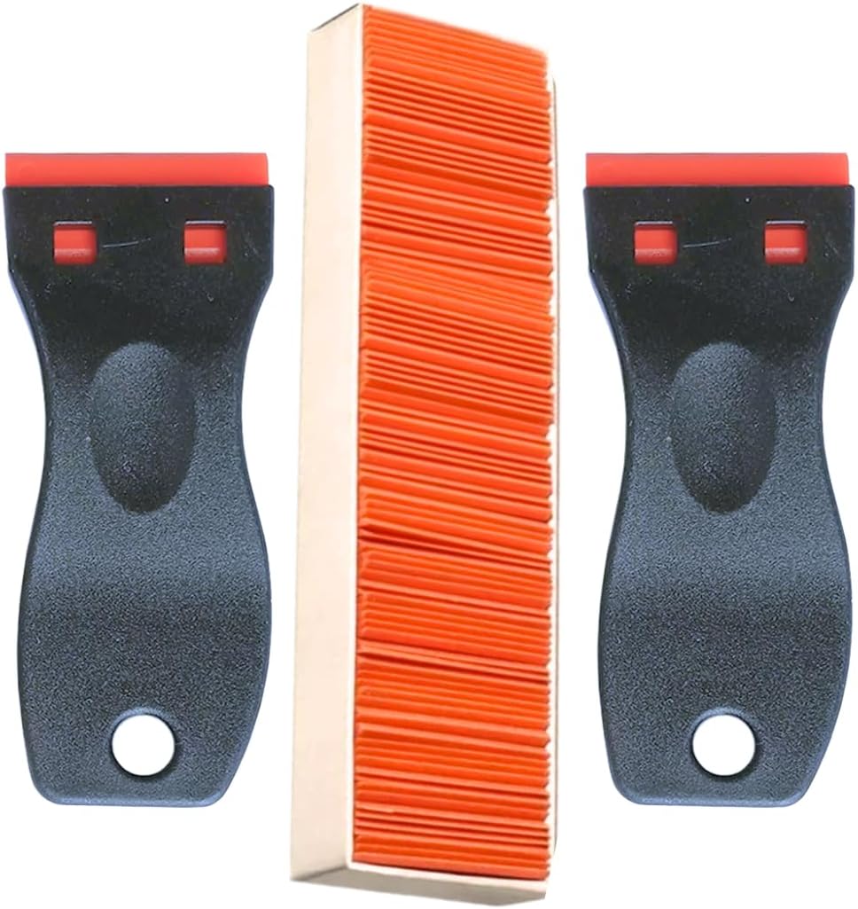 2X Plastic Scrapers & 100x Double Sided Plastic Razor Blades Set - Adhesive, Decal, Sticker, Glue, Sticky Stuff, Label Remover Scraper