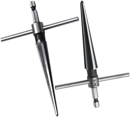 2 Pack of Handheld Tapered Reamers (3-13mm & 5-16mm) 1/4 Inch Hex Shank - T-Handle Taper Reamer Woodwork Set