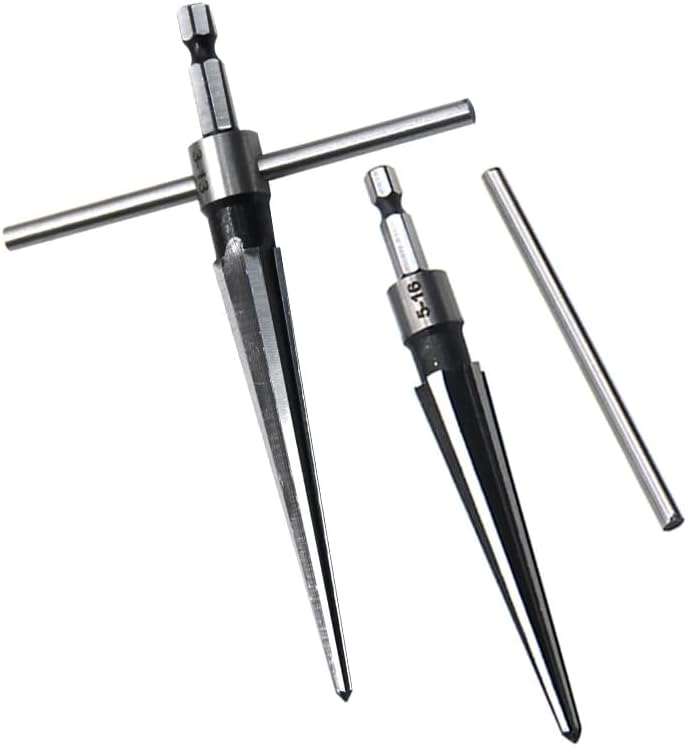 2 Pack of Handheld Tapered Reamers (3-13mm & 5-16mm) 1/4 Inch Hex Shank - T-Handle Taper Reamer Woodwork Set