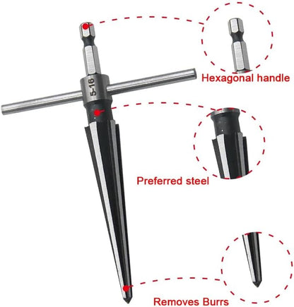 2 Pack of Handheld Tapered Reamers (3-13mm & 5-16mm) 1/4 Inch Hex Shank - T-Handle Taper Reamer Woodwork Set