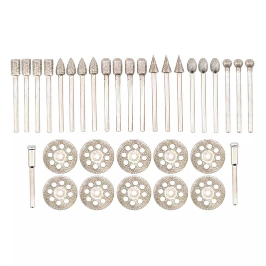 30pcs Diamond Grinding Bit Set for Dremel for Stone Glass Carving Polishing Diamond Grinding Burr Rotary Tool 3mm Shank