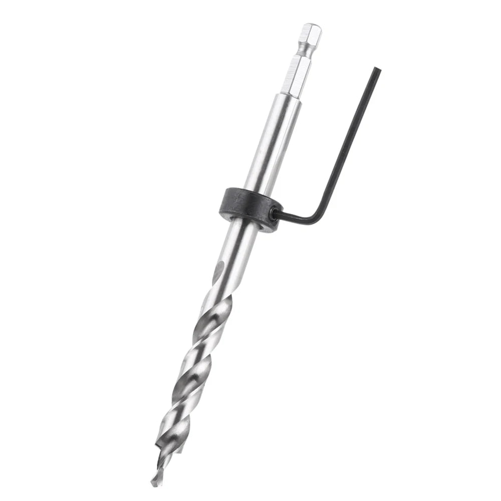 3/8" Lip and Spur Point Drill Bit with Adjustable Stop Collar and Tool for Pocket Hole Jigs 1/4" Hex